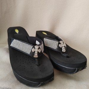 Wedge Thong Sandal Embellished Cross Women's